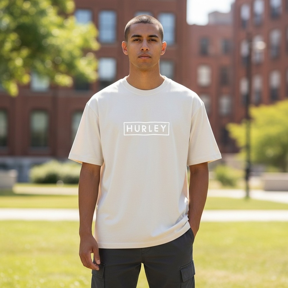 Hurley Mens Sz M Long Sleeve T-Shirt White Box Logo Graphic Surf‎ Skate Casual
